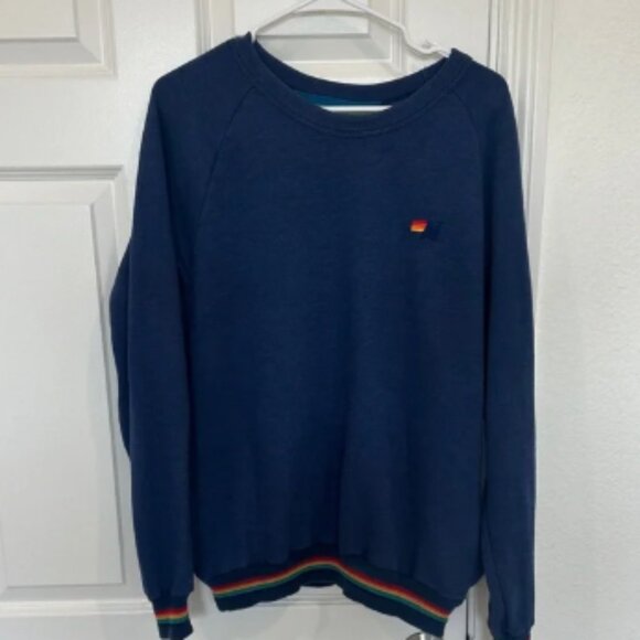 Aviator Nation Dark Blue Sweater with Colorful Rainbow Trim Size Large Cotton - Picture 1 of 5
